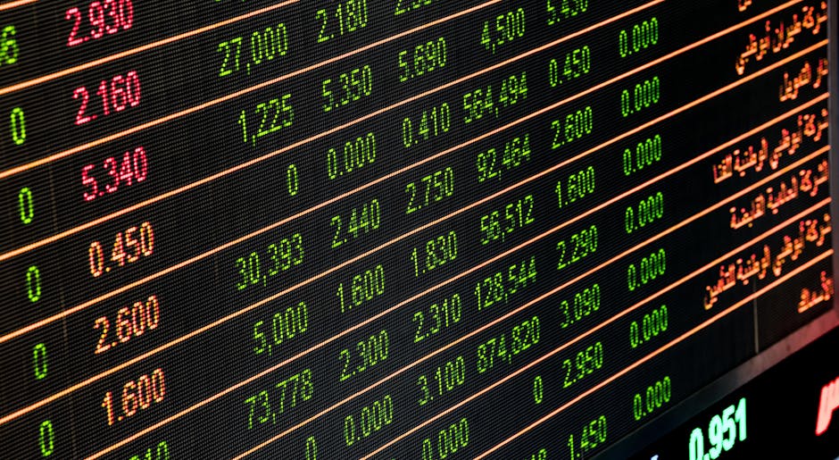 Detailed view of a stock market screen showing numbers and data, symbolizing financial trading